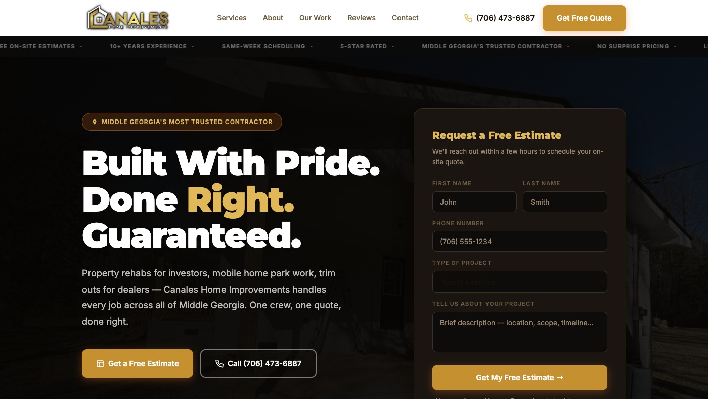 Canales Home Improvements website screenshot